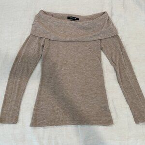 Long Sleeve Fold Over Blouse - Tan